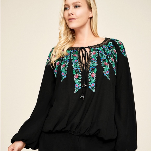 Tadashi Shoji:  Embroidered Crepe Blouse Sz: L - Picture 3 of 5